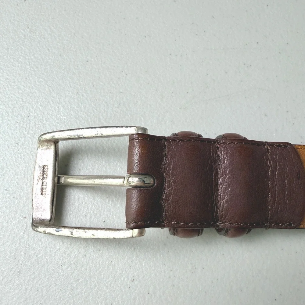 Polo Ralph Lauren Leather Belt 34 Brown Solid Brass Buckle Classic Mens